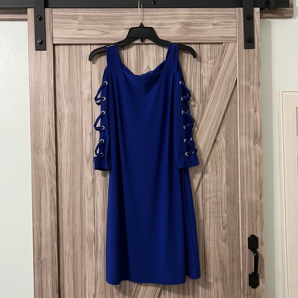Royal Blue Cold Shoulder Lattice Sleeve Dress by MSK Sz S
